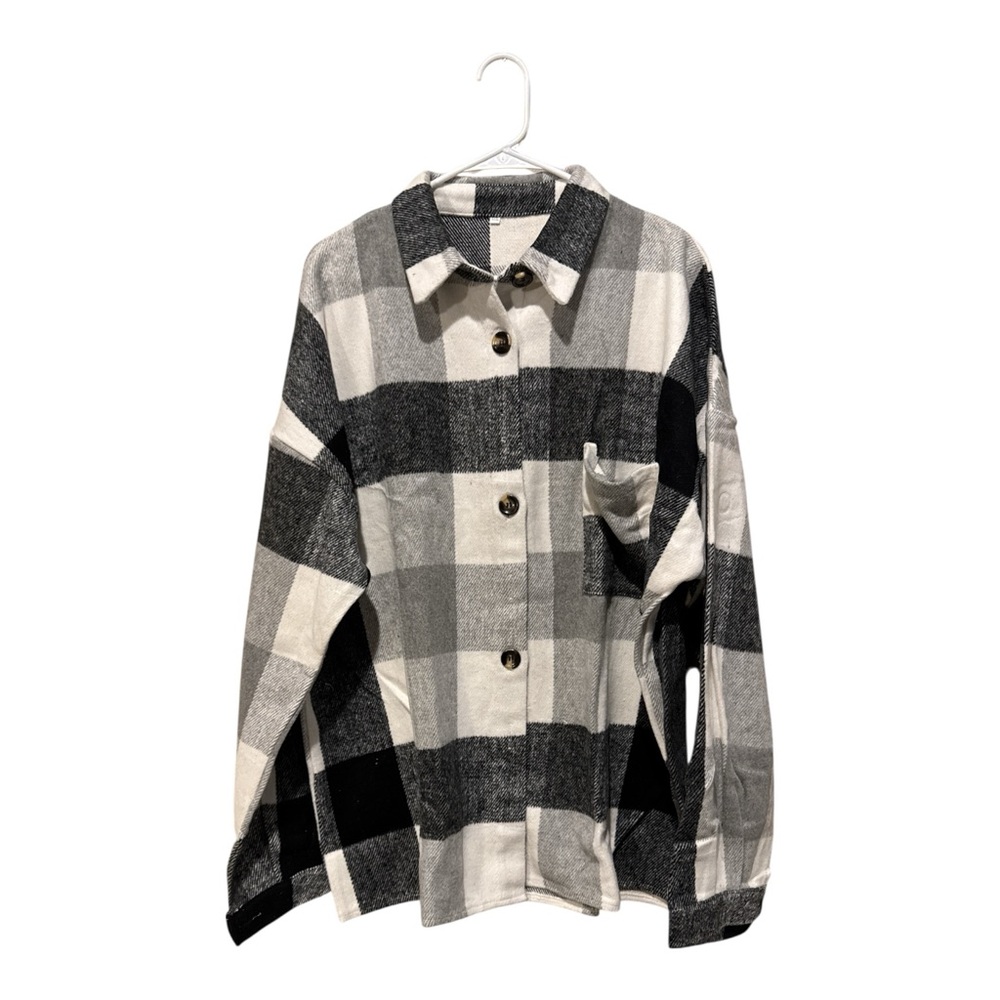 Unisex  Black and White Plaid‎ Utility Jacket